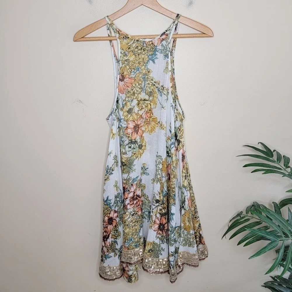 Free People | Boho Floral Dress with Sequin Hem Size XS